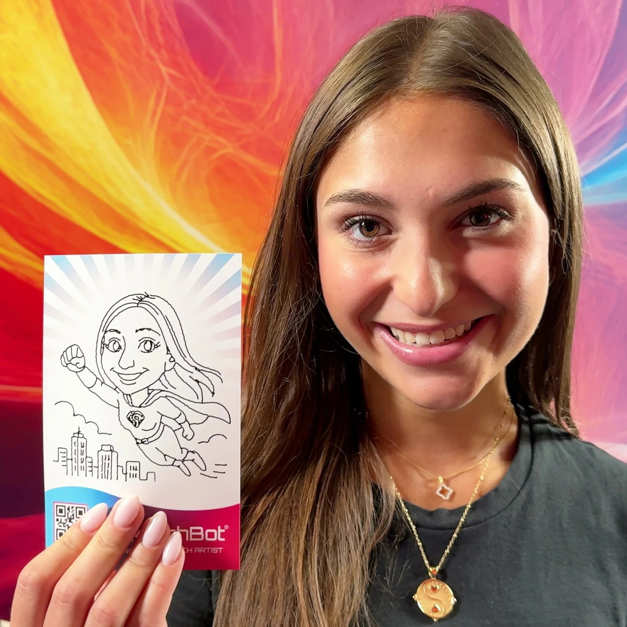 Guest holding a finished branded DoodleBots portrait