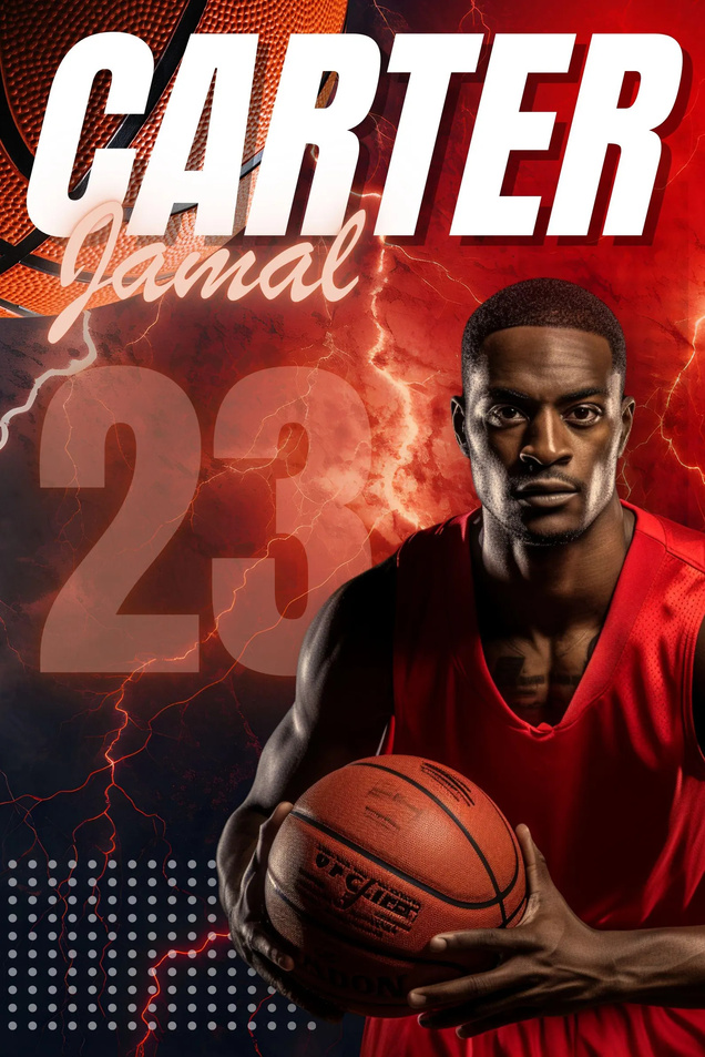 AI basketball portrait in a custom trading-card layout