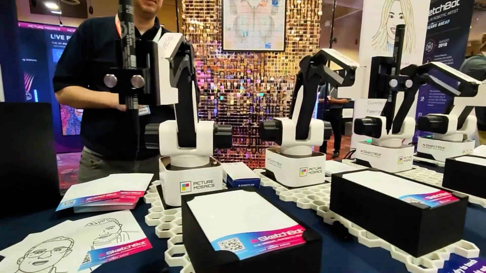 Robotic arm drawing a portrait on a card