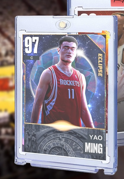 Trading card displayed in a protective magnetic holder